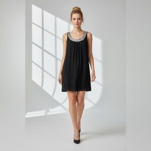 Fleurish Black Dress w Sparkly Neckline, flows beautifully